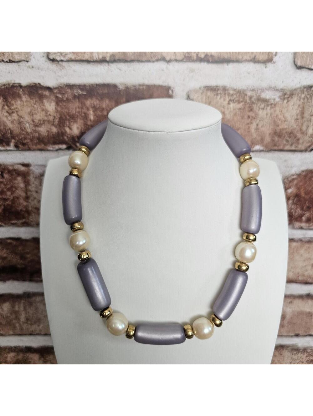 Vtg NOS Signed Napier Purple & Pink Faux-Pearl Runway Statement Collar Necklace